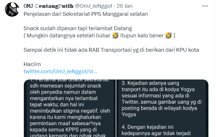 KPPS Trending di Media X, Warganet Keluhkan Dana Snack Tak Layak Hingga Tidak Dapat Uang Transportasi. - Image