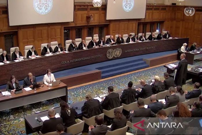 Sidang atas kasus gugatan genosida Israel terhadap Palestina yang diajukan oleh Afrika Selatan di Mahkamah Internasional di Den Haag, Belanda. - Image