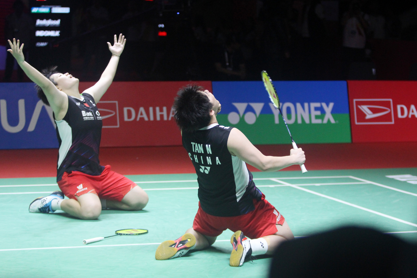 Ganda putri China, Tan Ning dan Liu Sheng Shu juara usai mengalahkan rekan senegaranya Zhang Shu Xian/Zheng Yu dalam pertandingan final Indonesia Masters 2024 di Istora Gelora Bung Karno, Senayan, Jakarta, Minggu (28/1/2024). Skor 10-21, 21-19, 22-20 dala - Image