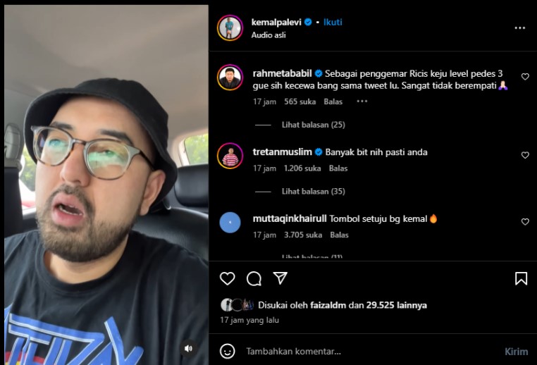 Kemal Palevi Buka Suara Soal Cuitan Vlog Perceraian Ria Ricis. Instagram Kemal Palevi./Instagram - Image