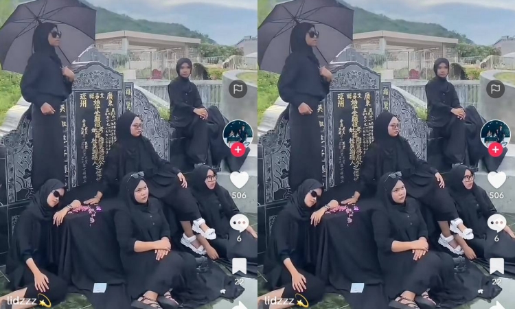 Warganet geram dengan beberapa orang yang berpose di kuburan warga Tionghoa. - Image