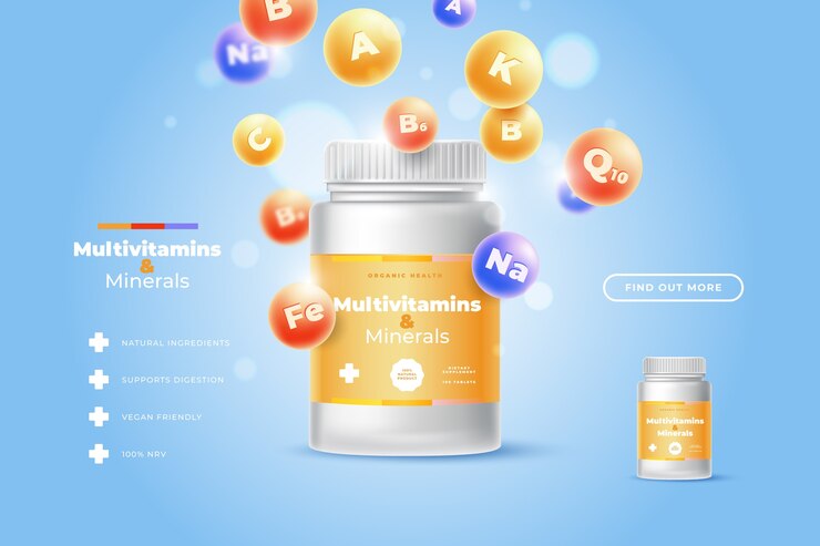 Ilustrasi suplemen dan multivitamin. - Image