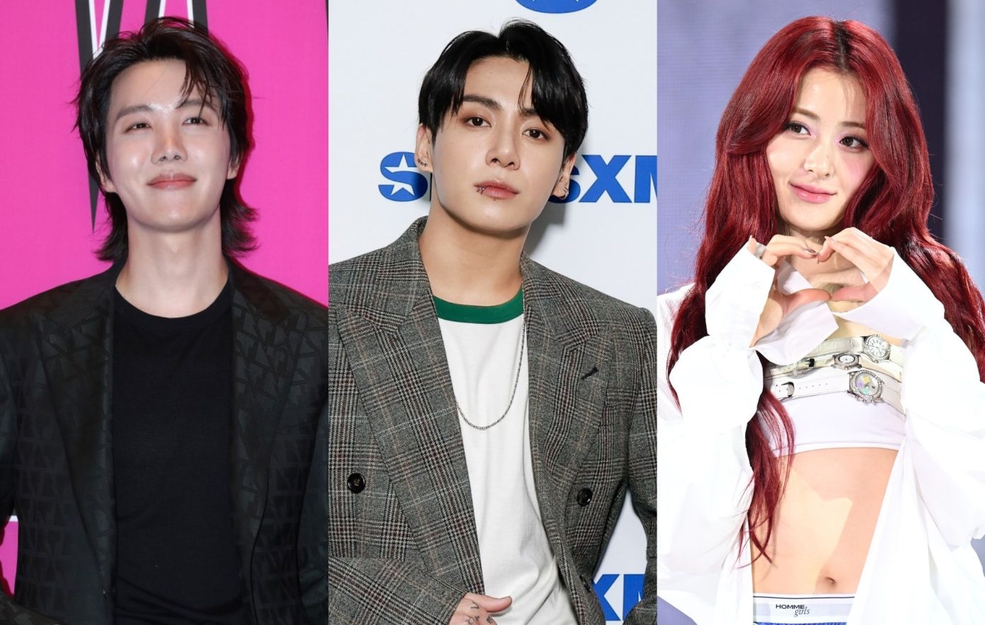 Dari kiri ke kanan, J-Hope, Jungkook, dan Huh Yunjin LE SSERAFIM. (Getty Images./nme.com - Image