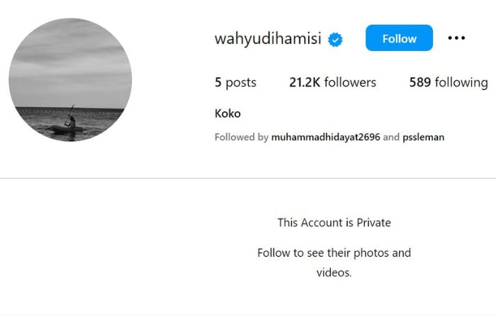 PILIH GEMBOK AKUN: Wahyudi Hamisi memilih gembok akun Instagram pribadinya untuk menghindari komentar pedas netizen yang geram atas aksi brutalnya. (Instagram Wahyudi Hamisi) - Image