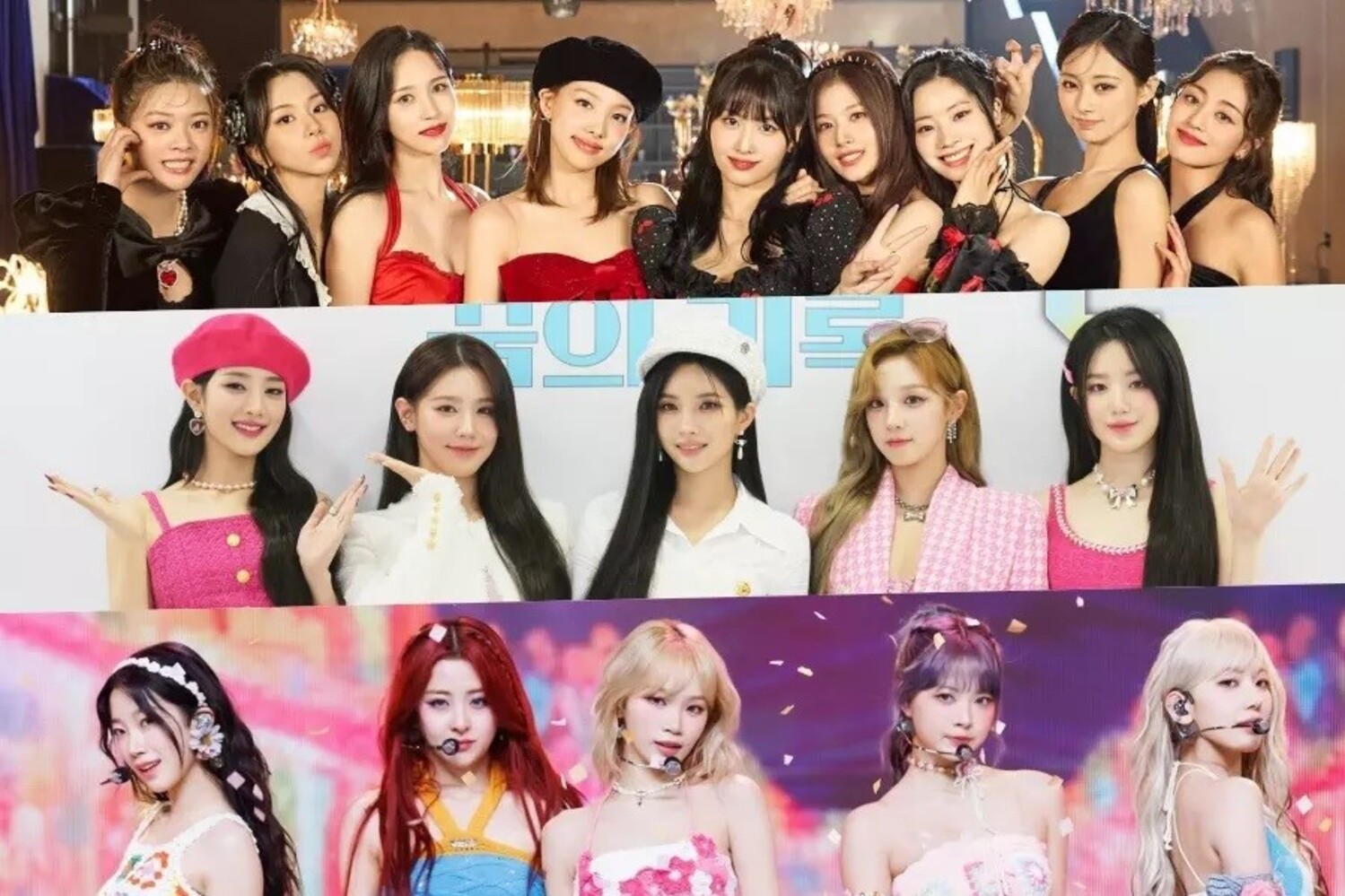 Girlgroup K-pop TWICE, (G)I-DLE, dan LE SSERAFIM. Sumber foto: Soompi - Image