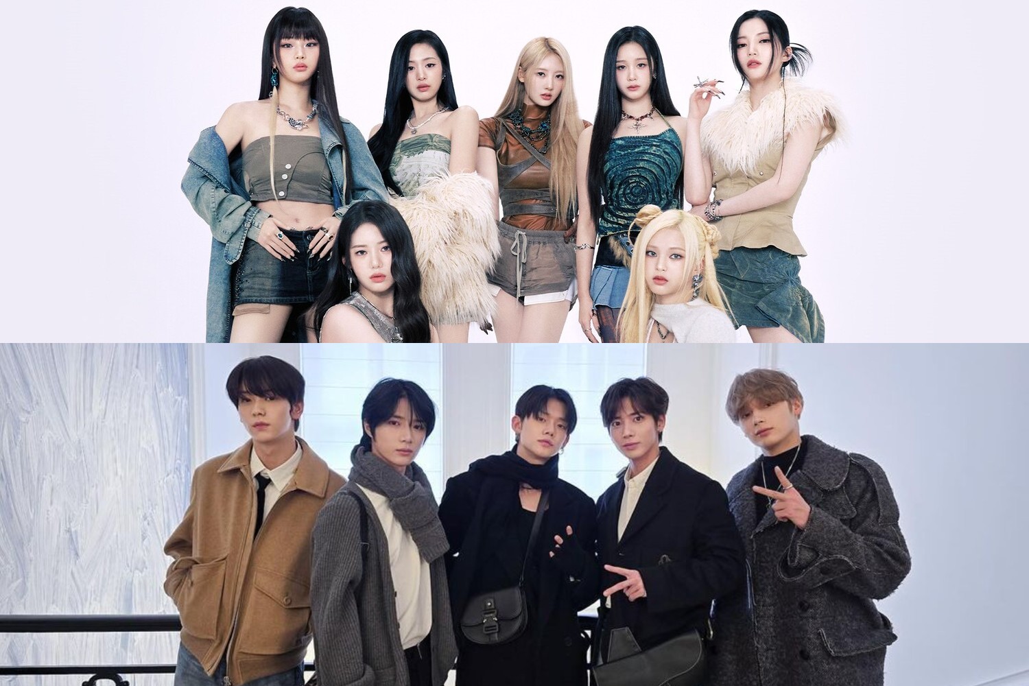 Grup K-Pop BABYMONSTER dan TOMORROW X TOGETHER./Sumber foto: Instagram / @txt_bighit @babymonster_ygofficial - Image
