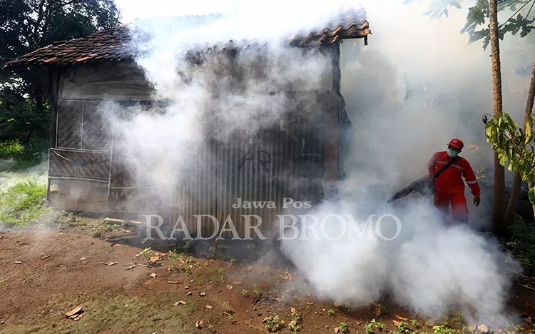 Proses fogging yang dilakukan oleh petugas Kesehatan untuk membunuh nyamuk Aedes Aegypti di Kota Probolinggo beberapa waktu lalu./Dok Radar Bromo - Image