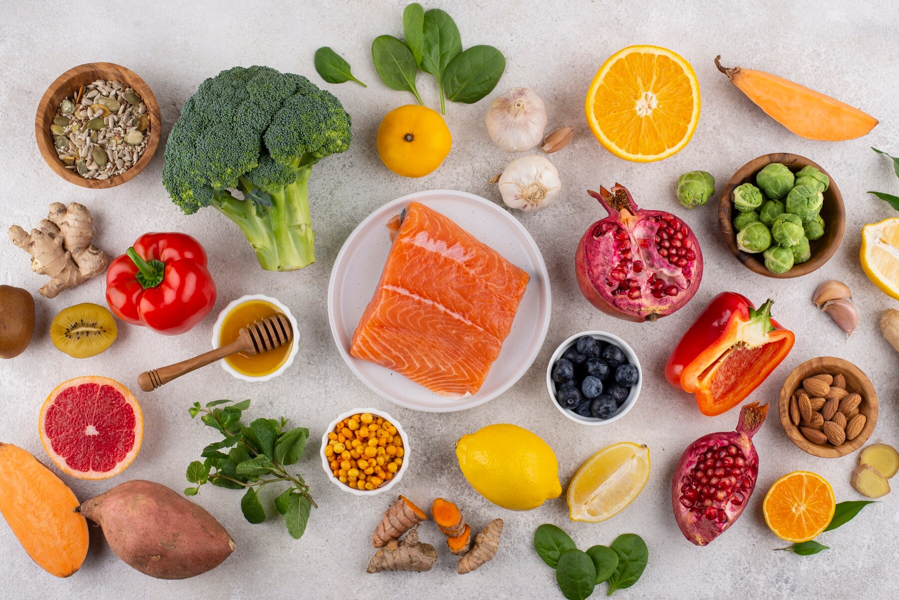 Ilustrasi sayuran dan bahan makanan sehat kaya akan vitamin D. - Image