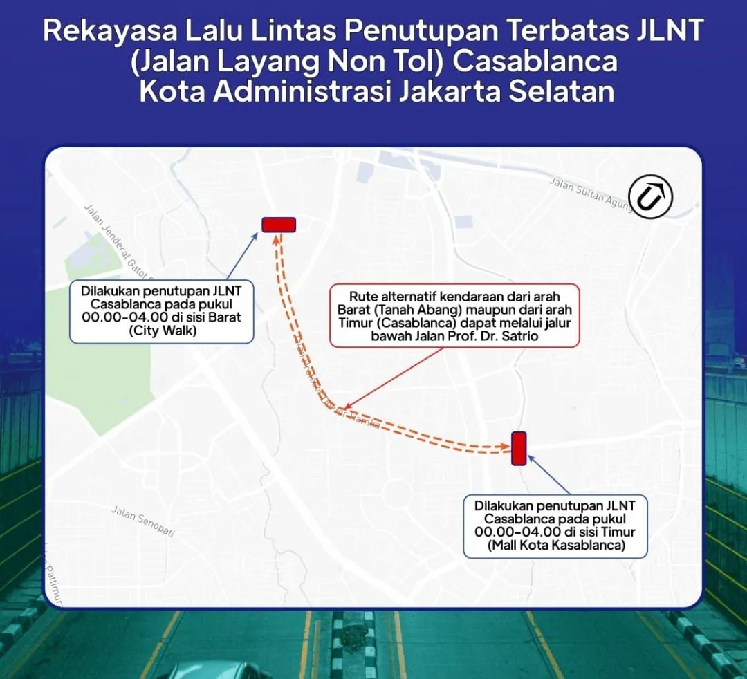 ILUSTRASI: Rekayasa lalu lintas penutupan JLNT Casablanca. (Istimewa) - Image