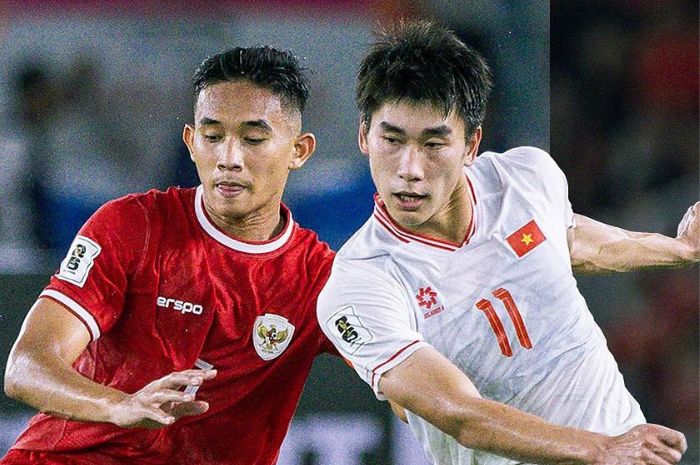 Bek Timnas Indonesia Rizky Ridho (kiri) saat mengenakan jersey warna merah kontra Vietnam. (Erspo Official) - Image