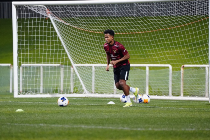PERCAYA DIRI: Bagas Kaffa sedang menjalani pemusatan latihan bersama Timnas U-23 Indonesia. (PSSI) - Image