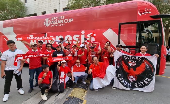Ultras Garuda Qatar antusias sambut Timnas Indonesia. - Image