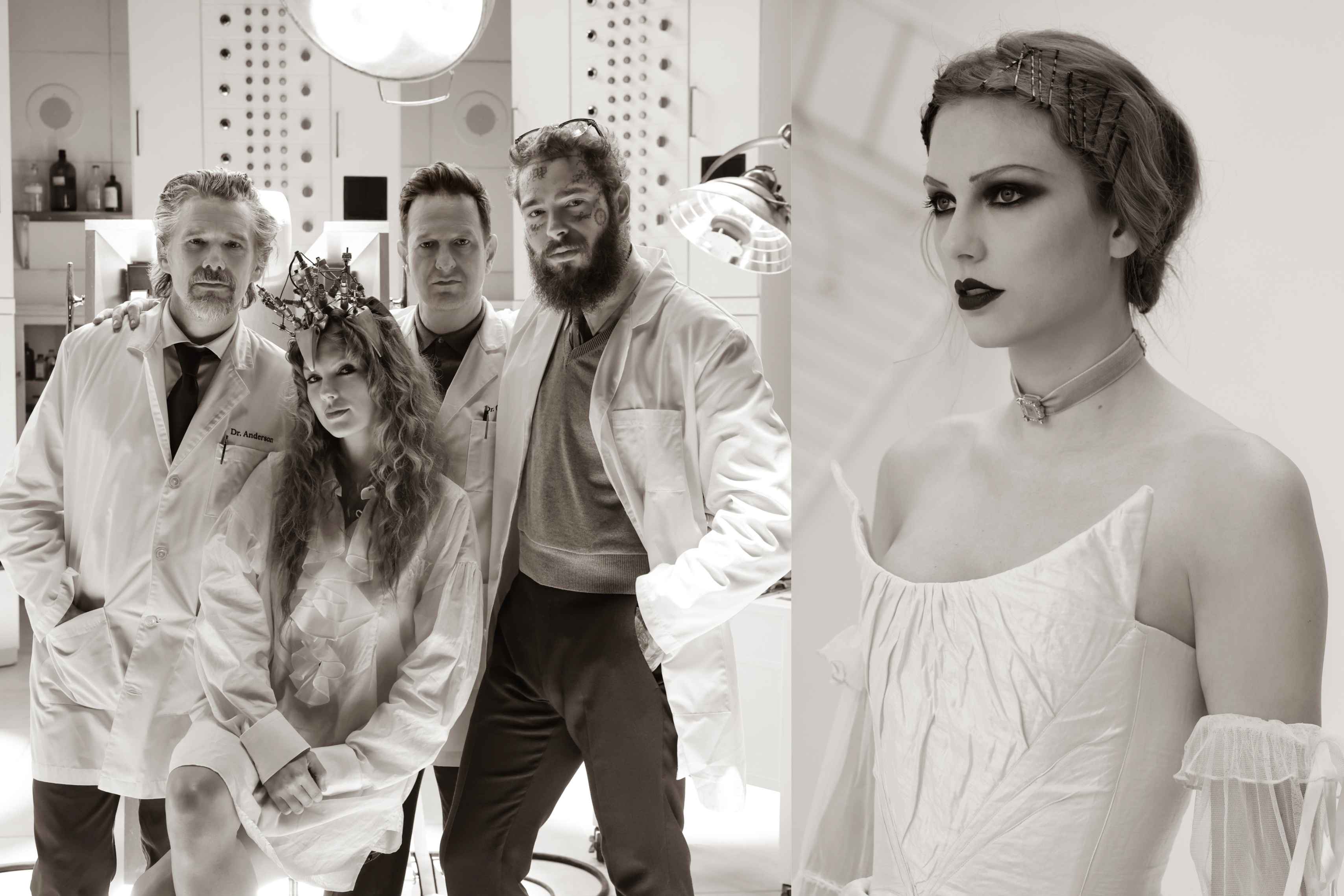 Taylor Swift, Ethan Hawke, Joshua Aaron Charles, dan Post Malone untuk video klip ‘Fortnight’ di album The Tortured Poets Department./ (X/@taylorswift13) - Image