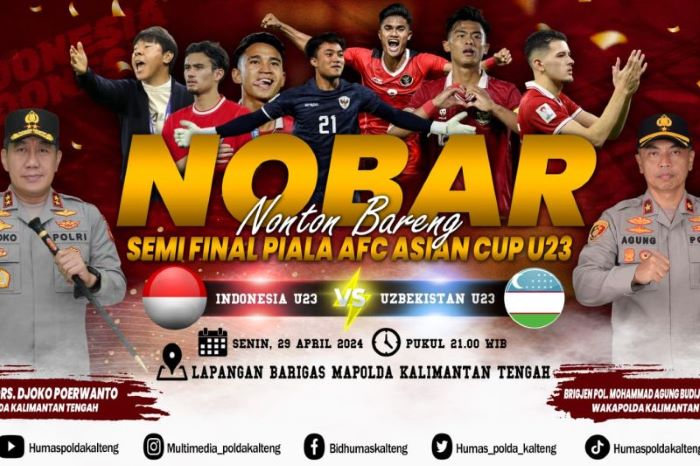 Polda Kalteng gelar nonton bareng Timnas Indonesia U-23 melawan Uzbekistan U-23 di ajang Piala Asia U-23. - Image