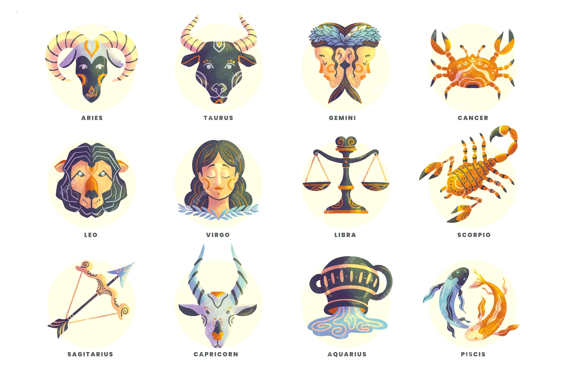 Ilustrasi tanda dan simbol zodiak. /Sumber Foto: (Freepik/pikisuperstar) - Image