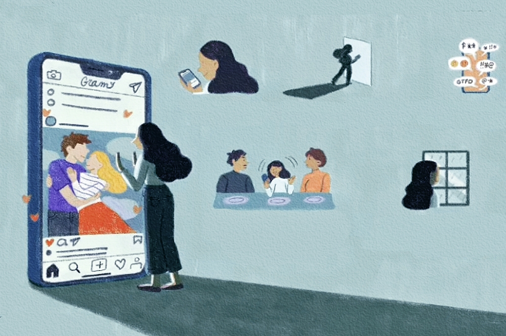 Ilustrasi seseorang yang hobi mem-posting kehidupan pribadinya di Instagram. /Sumber Foto: (Verywell Mind) - Image