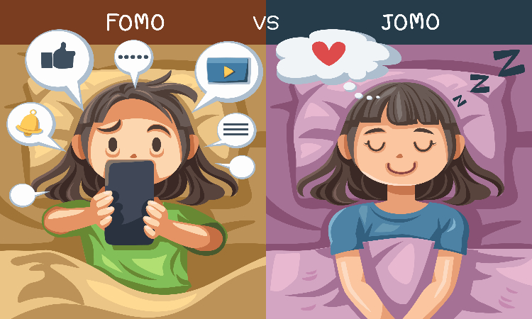 Ilustrasi FOMO dan JOMO. - Image