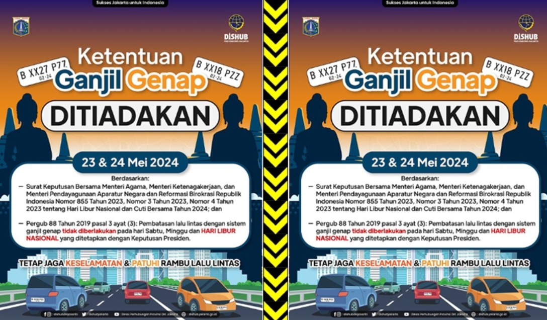 Dishub DKI Jakarta akan meniadakan aturan ganjil genap pada libur Hari Raya Waisak 23-24 Mei 2024. /(FInstagram @dishubdkijakarta) - Image