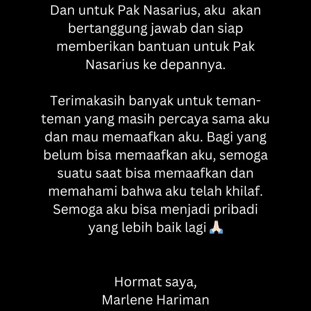 Permintaan maaf Marlene Hariman terkait video viral sekuriti Plaza Indonesia memukuli anjing penjaga. - Image
