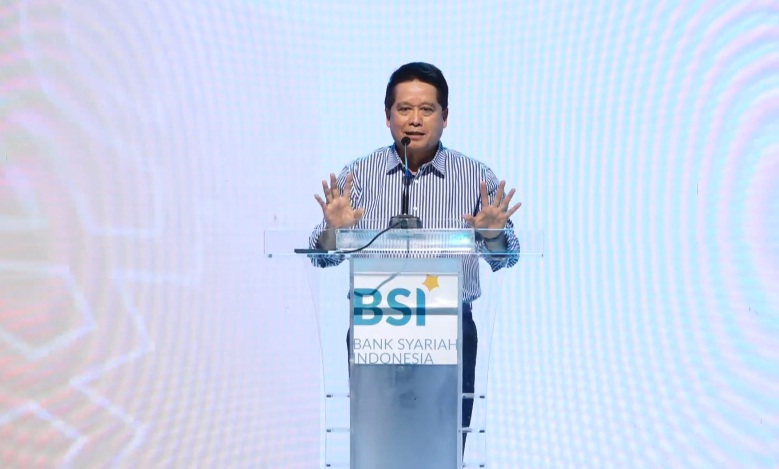 BERLANGSUNG SUKSES: Hery Gunardi menyampaikan sambutan pada penitipan BSI International Expo 2024 di Jakarta Convetion Center (JCC) Minggu (23/6). (Istimewa) - Image
