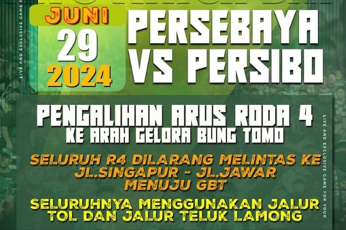 Polantas Surabaya memberikan informasi penting terkait perubahan rute R4 menuju Stadion Gelora Bung Tomo. (Instagram/Polantas Surabaya) - Image