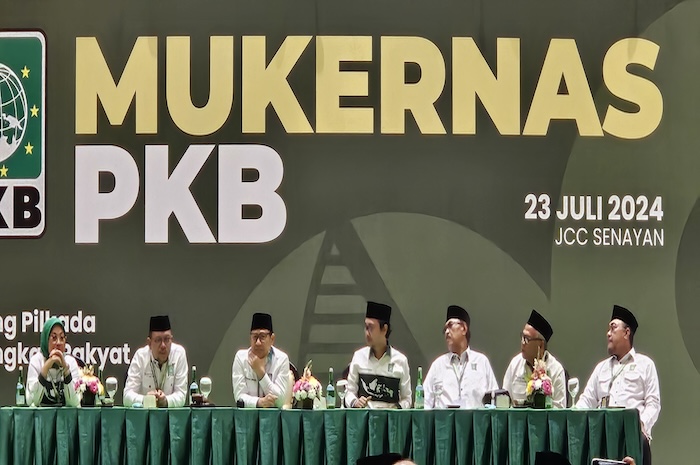 Partai Kebangkitan Bangsa (PKB) menggelar acara Musyawarah Kerja Nasional (Mukernas) di Jakarta Convention Center (JCC), Senayan, Jakarta, Selasa (23/7). (Muhammad Ridwan/JawaPos.com) - Image