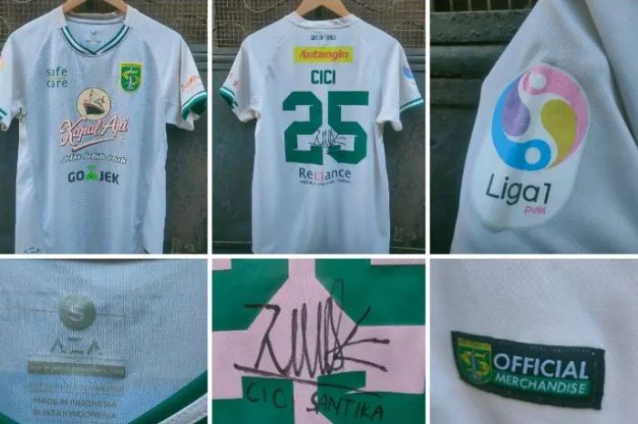 Potret jersey yang dikenakan oleh Cici Santika semasa bermain untuk Persebaya Putri di Liga 1 musim 2019. (Instagram/@sjcsurabaya) - Image