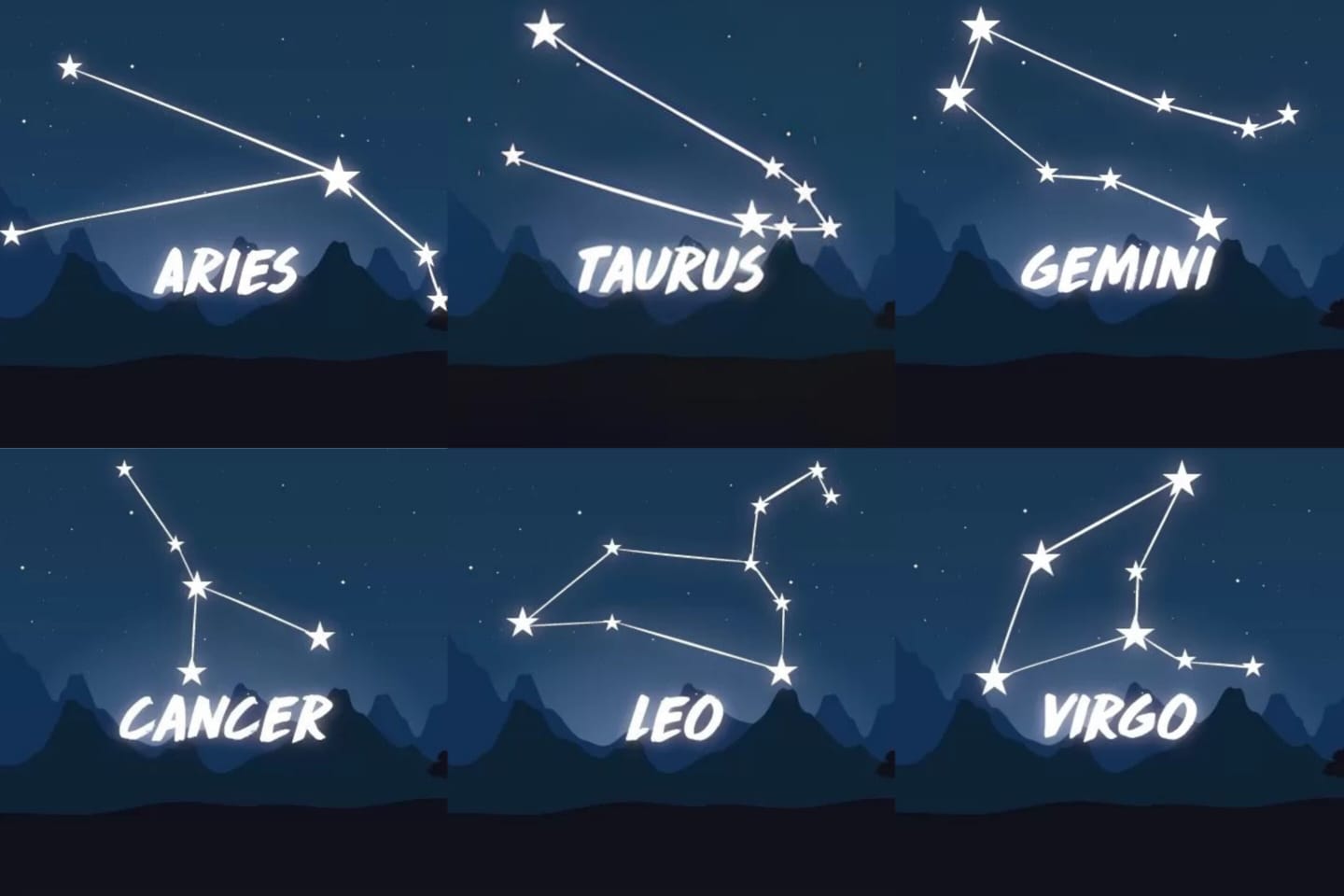 ilustrasi zodiak Aries, Taurus, Gemini, Cancer, Leo, dan Virgo. (Dok. JawaPos.com) - Image