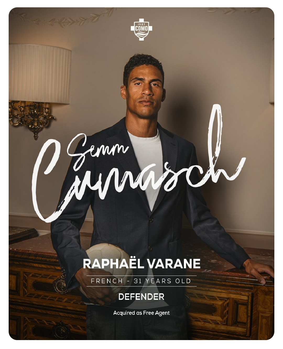 Bek asal Prancis, Raphael Varane, resmi berkostum Como 1907 - Image
