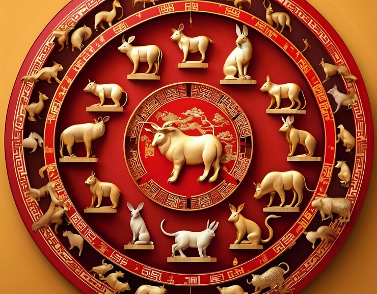 Ilustrasi tanda dan simbol shio menurut astrologi Tiongkok. - Image
