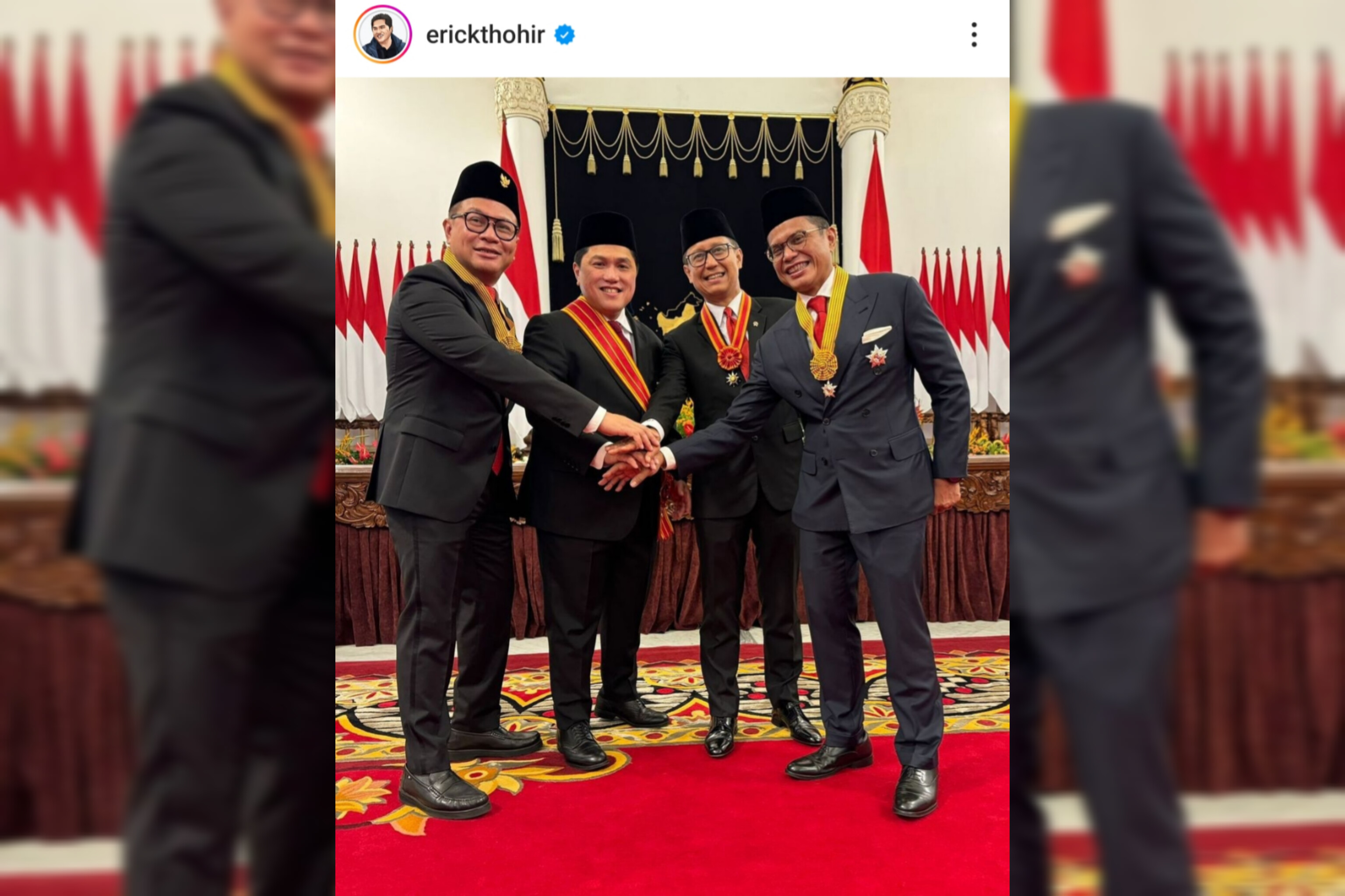 Menteri BUMN Erick Thohir menyampaikan rasa bangga atas pemberian Tanda Kehormatan oleh Presiden Joko Widodo (Jokowi), Rabu (14/8). (Instagram @erickthohir) - Image