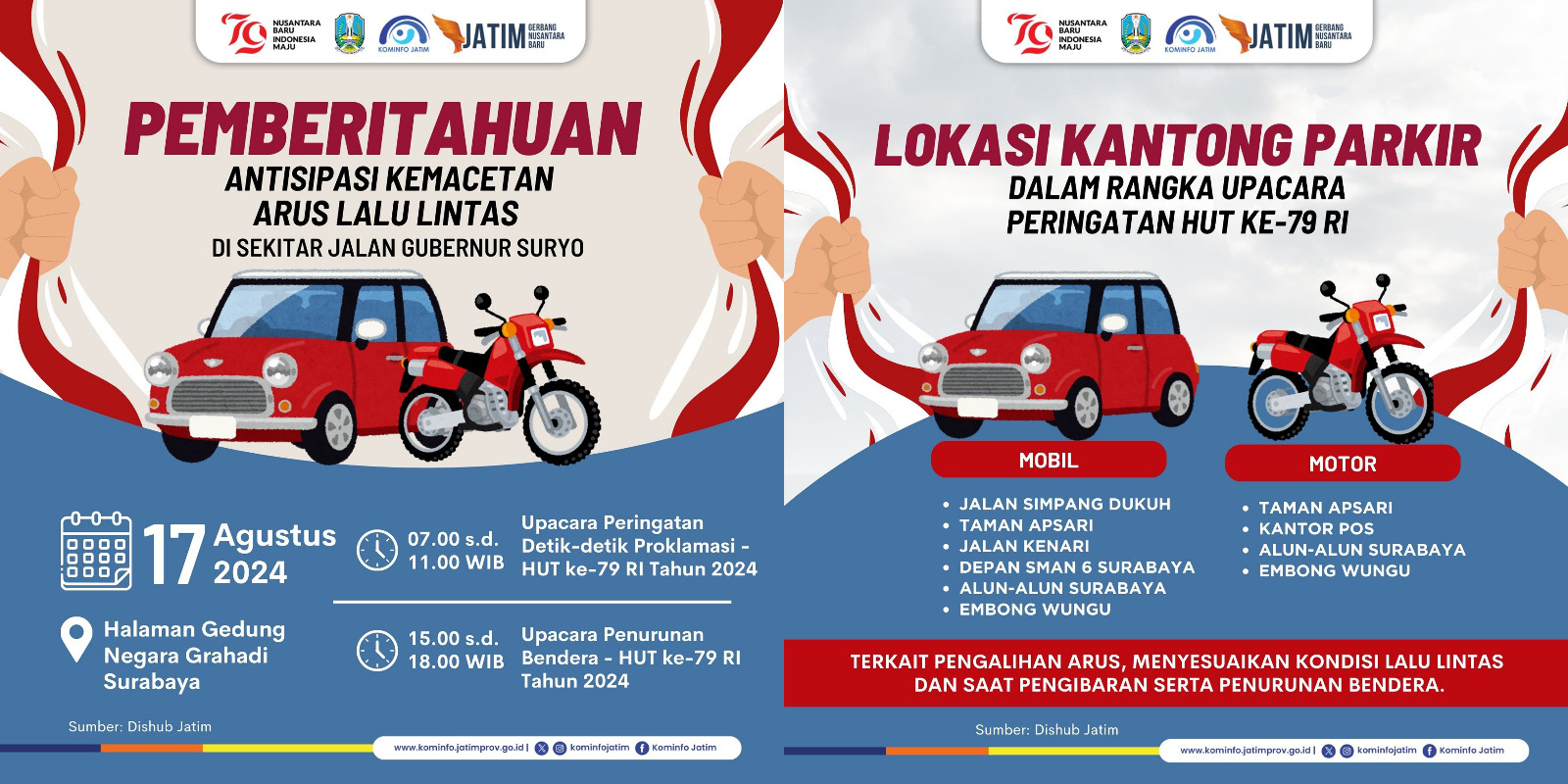 Pengumuman Antisipasi Kemacetan Arus Lalu Lintas di Sekitar Jalan Gubernur Suryo./Kominfo Pemprov Jatim - Image