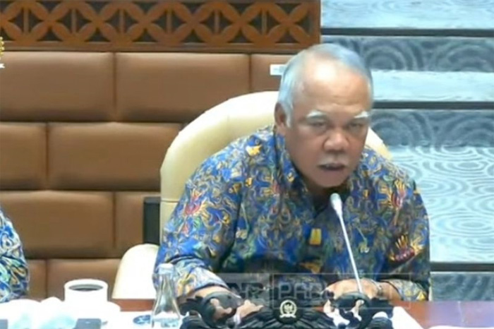 Tangkapan layar - Menteri Pekerjaan Umum dan Perumahan Rakyat (PUPR) Basuki Hadimuljono dalam Rapat Kerja bersama Komisi V DPR RI, di Jakarta, Rabu (21/8/2024). ANTARA - Image