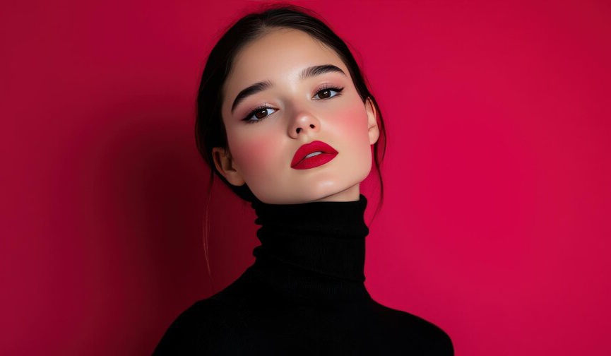 Ilustrasi perempuan pecinta lipstik merah yang berani. - Image