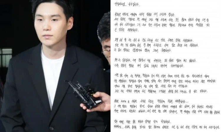 Suga BTS saat pemeriksaan polisi dan surat permintaan maafnya pada penggemar. (Koreaboo) - Image