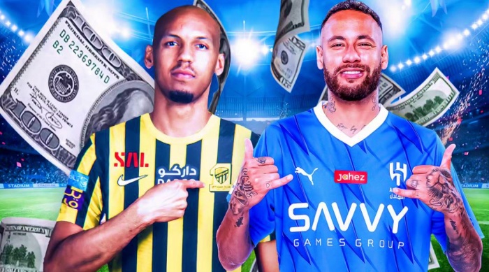 Neymar Jr (kanan) menjadi perekrutan pemain termahal yang dilakukan klub Liga Pro Arab Saudi. (Givemesport) - Image