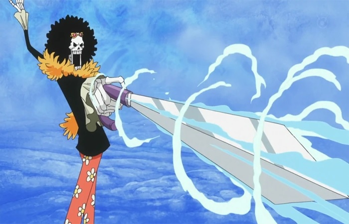 Brook terlihat mengerikan akibat Buah Iblis yang dia makan. Sebelumnya, dia sudah mati. (One Piece Fandom)
