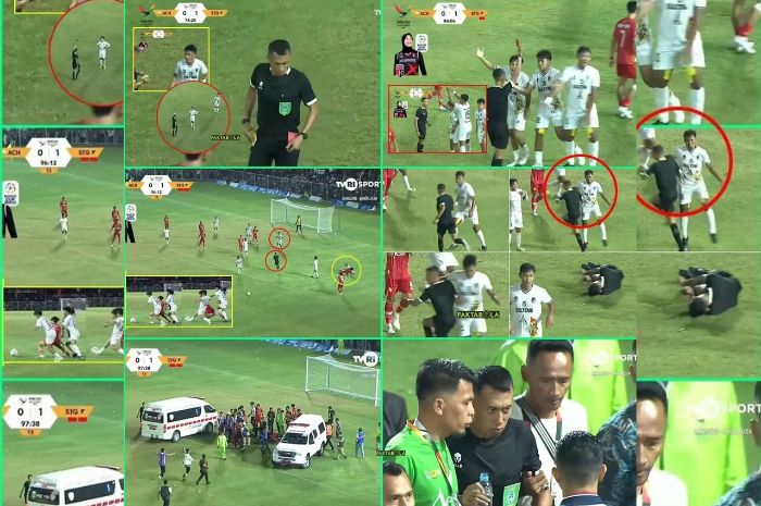 Kronologi lengkap wasit dipukul pemain di pertandingan Aceh vs Sulteng, laga 8 besar PON XXI 2024. (Capture FaktaBola/Radar Lawu) - Image
