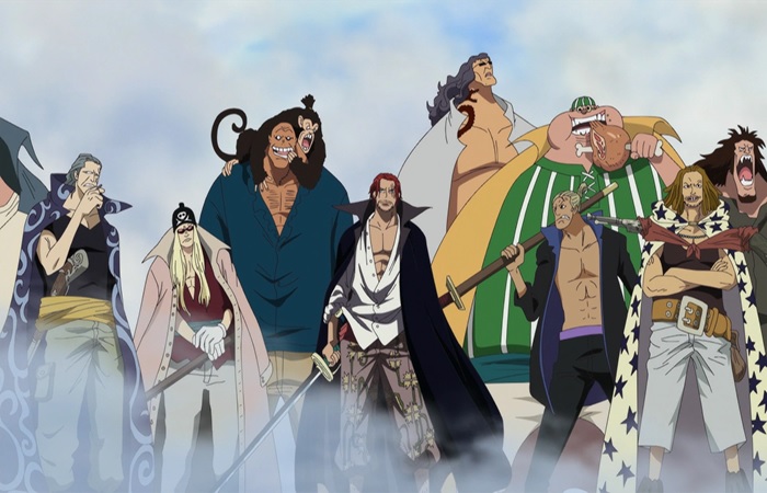 Bajak Laut Rambut Merah tidak sering muncul. Namun, pengaruh mereka begitu besar sampai Marinir pun menghormatinya. (One Piece Wiki &ndash; Fandom)