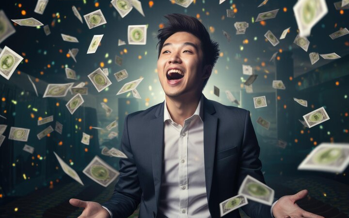 ilustrasi seseorang yang disinari keberuntungan langit hingga kaya raya/ Sumber foto: Freepik - Image