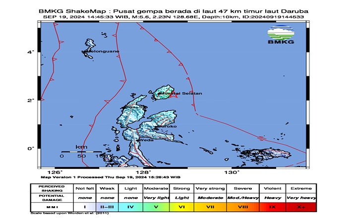 gempa mengguncang Daruba, Maluku Utara. (X @infoBMKG) - Image