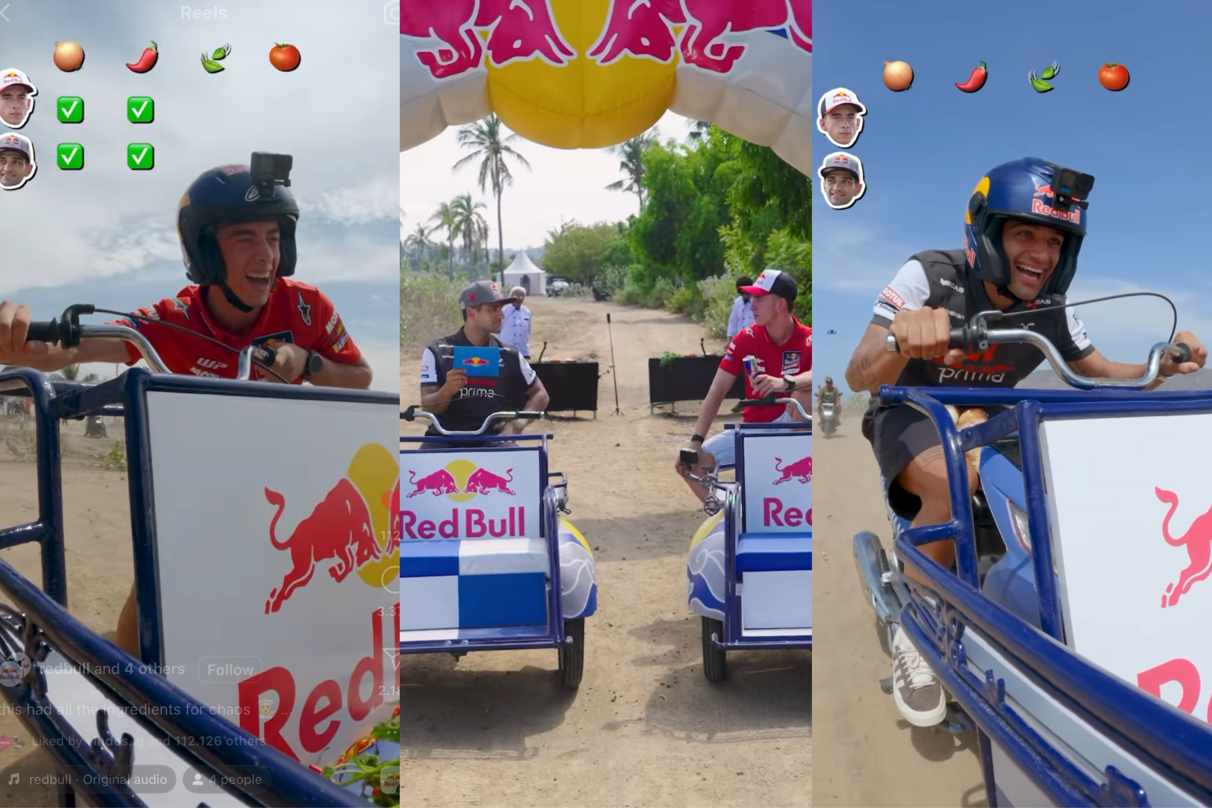 Keseruan Jorge Martin dan Pedro Acosta bermain becak motor. (Instagram/redbullmotorsport) - Image