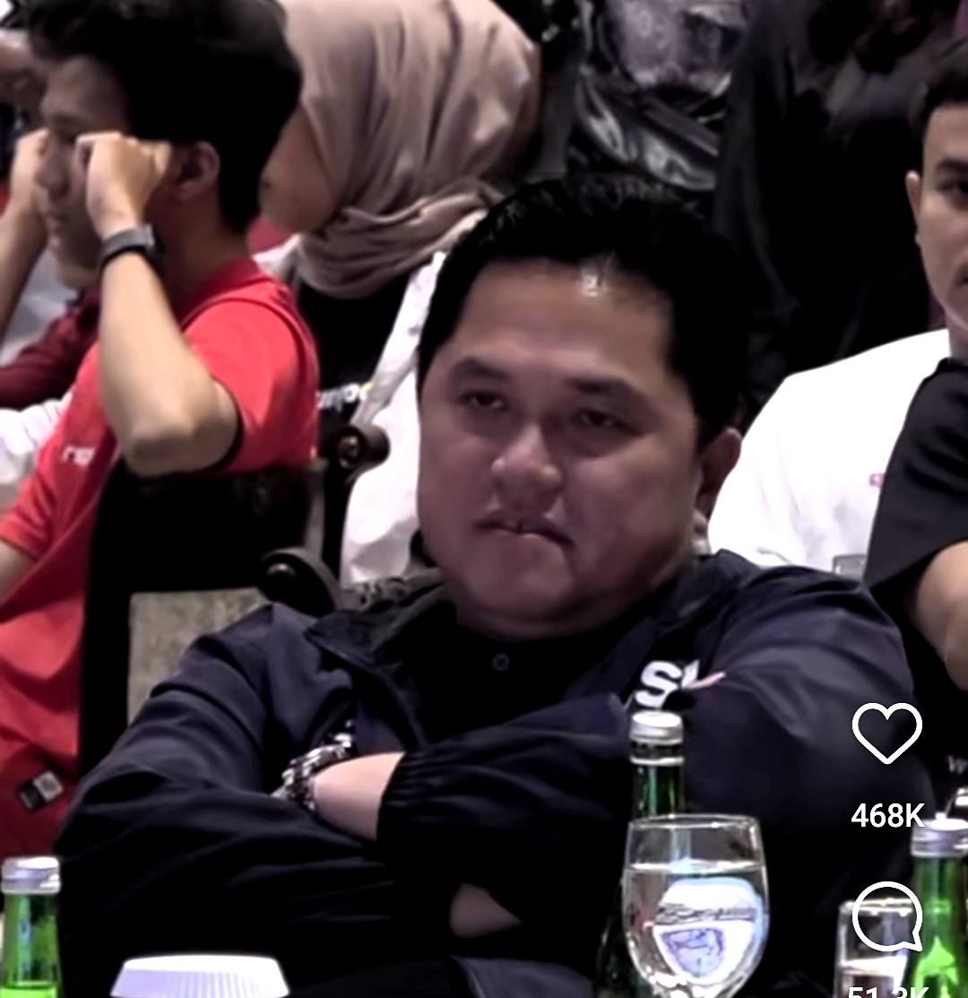 Tangkapan layar reaksi Ketua Umum PSSI, Erick Thohir, saat Timnas Indonesia kebobolan dari Bahrain di menit akhir. (Instagram erickthohir) - Image