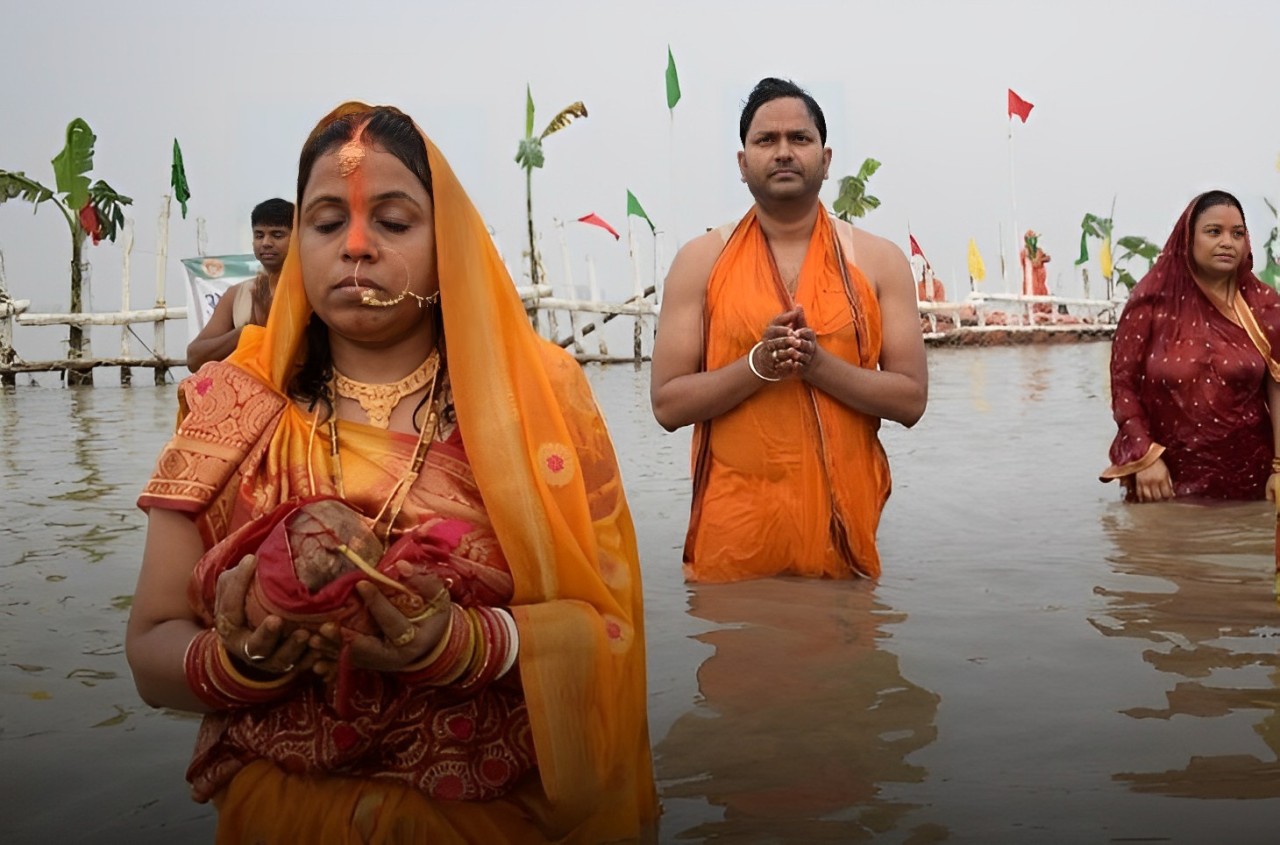 Ilustrasi Festival Chhat Puja India. (artsandculture.google.com) - Image