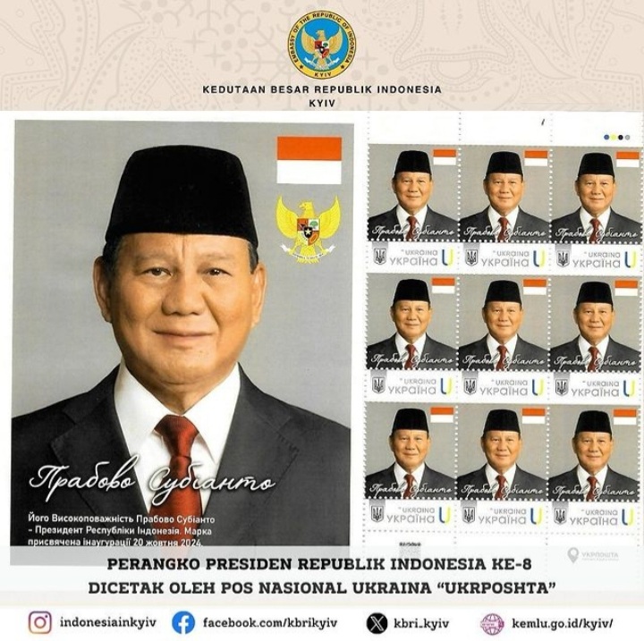 Pemerintah Ukraina merilis kartu pos edisi spesial Presiden RI Prabowo Subianto. Prangko ini diluncurkan setelah Prabowo dilantik. (IST) - Image