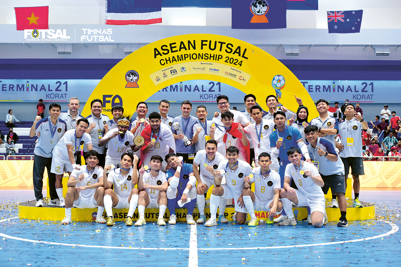 MEMBANGGAKAN: Timnas futsal Indonesia menjuarai ASEAN Futsal Championshop di Terminal 21 Korat, Nakhon Ratchasima, Thailand (10/11). (DOKUMENTASI FEDERASI FUTSAL INDONESIA) - Image