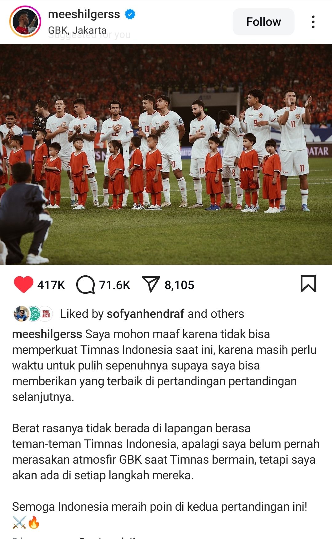 Unggahan klarifikasi Mees Hilgers di akun Instagram-nya. (Instagram @meeshilgers) - Image