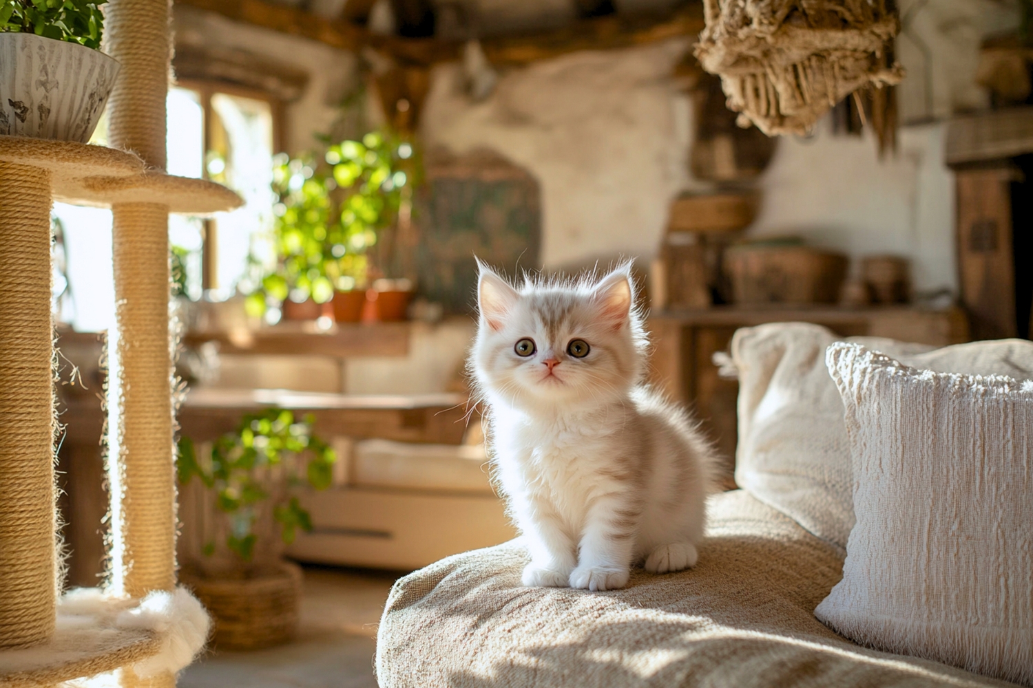 Ilustrasi kucing bermain di sekitar furnitur rumah. (Freepik) - Image