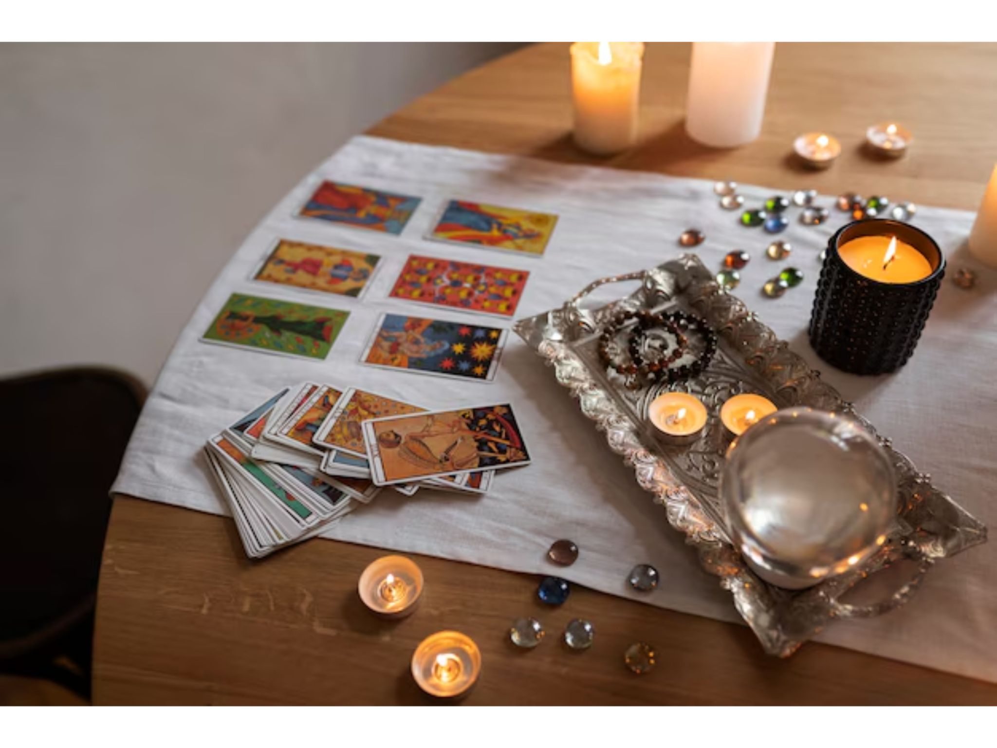 Foto tumpukan kartu tarot di meja. (freepik) - Image