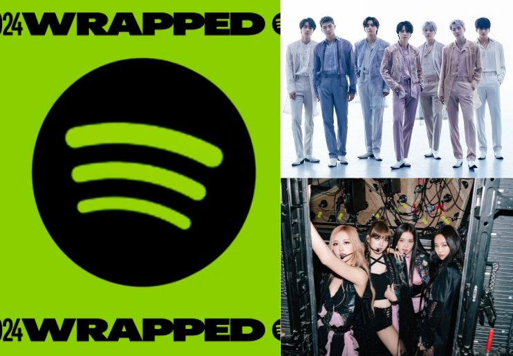Daftar artis dan lagu K-pop teratas di Spotify./X @spotify, @BLACKPINK & Instagram @bts.bighitofficial - Image